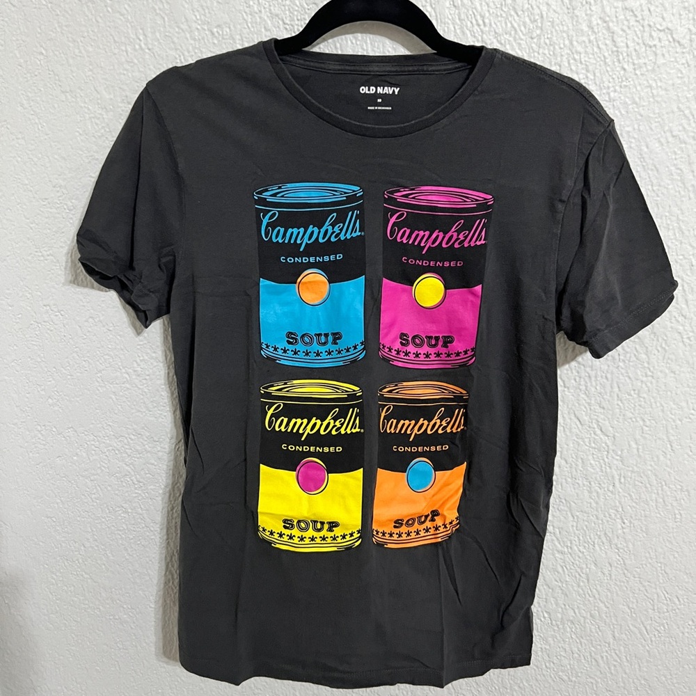 Old Navy Black Tee with Colorful Soup Can Print